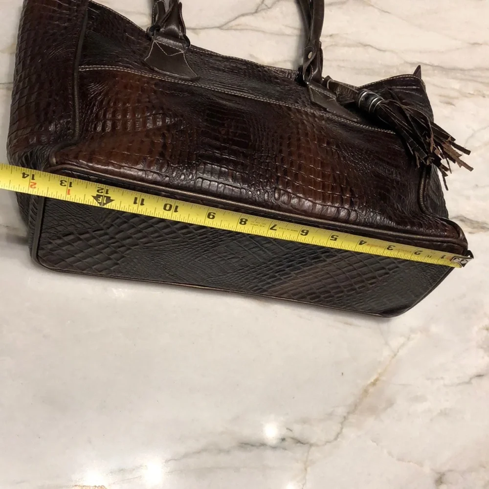Arpiel genuine leather tote bag, croc texture brown